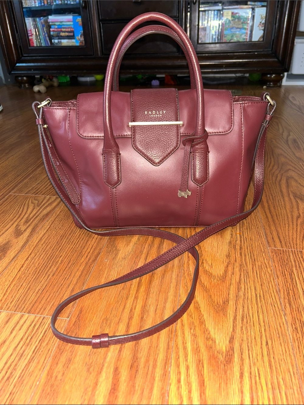 Radley London Palace Street Medium Flapover Leather Grab Bag Deep Wine Charm